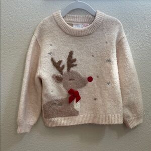 Zara Cream Reindeer Sweater with Red Bow